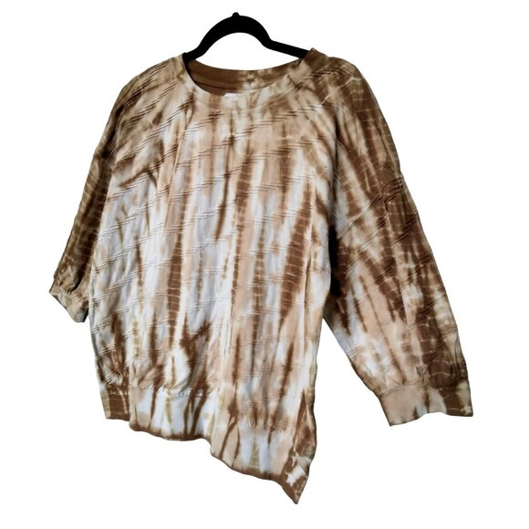 Terra & Sky Tan Brown Tie Dye Textured Balloon Sleeve Top Size 0X (14W) - Picture 3 of 7